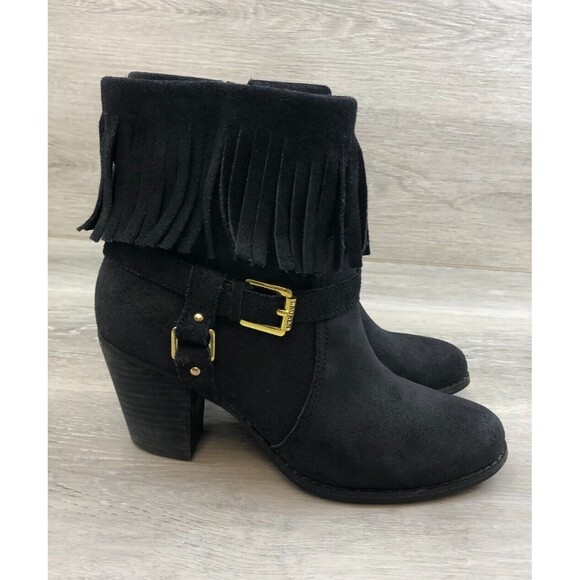 Lauren Ralph Lauren Shoes - Lauren Ralph Lauren Mara Women 8.5B Black SuedeLeather Fringe Ankle Biker Bootie